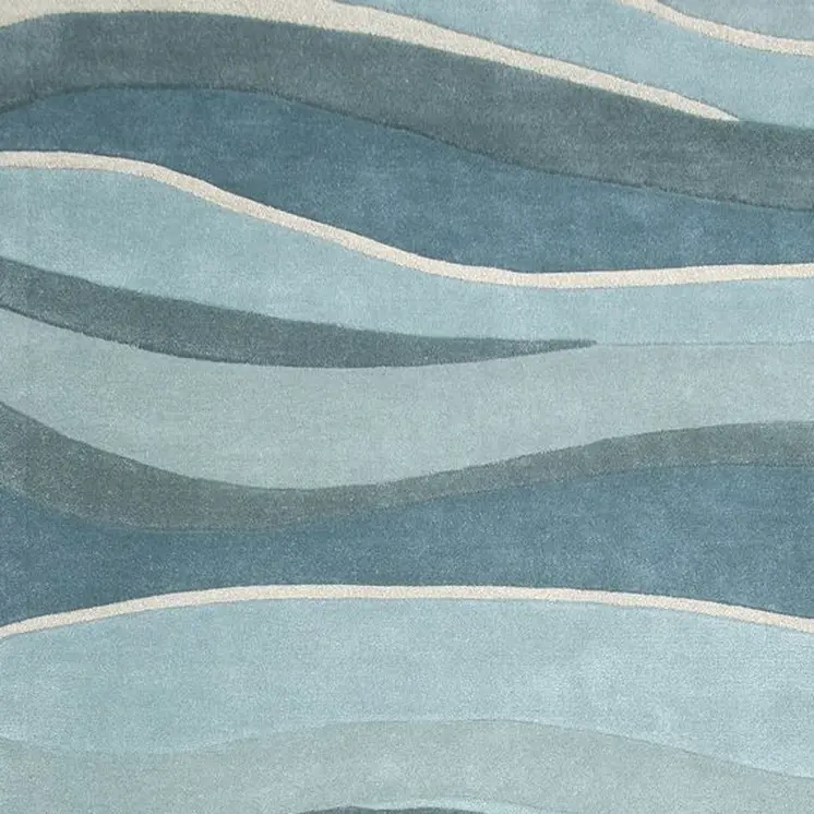 8' Ocean Blue Teal Hand Tufted Abstract Waves Indoor Runner Rug
