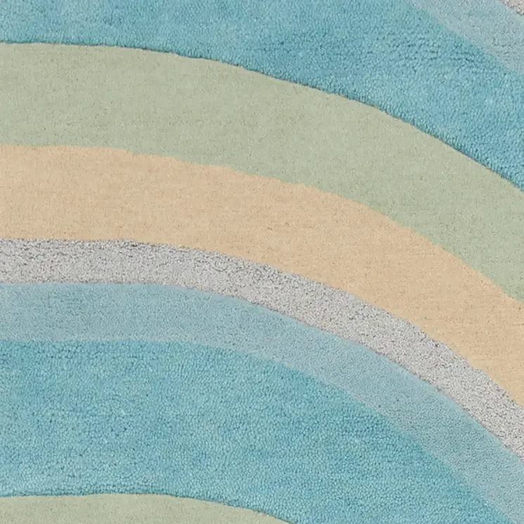 8' Ocean Blue Beige Hand Tufted Abstract Waves Indoor Runner Rug