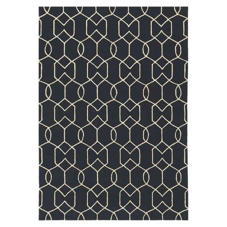 7' X 7' Navy Blue Hand Hooked Area Rug