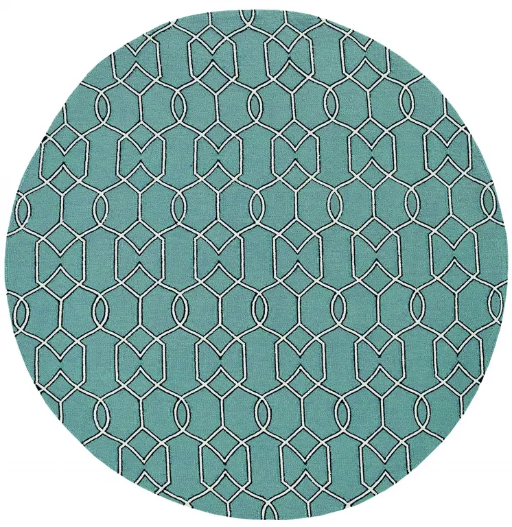 7' Green And Ivory Round Moroccan Handmade Indoor Outdoor Area Rug