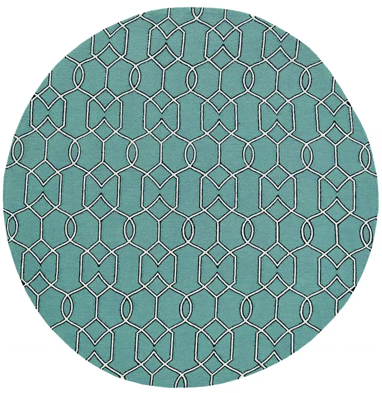 7' Green And Ivory Round Moroccan Handmade Indoor Outdoor Area Rug