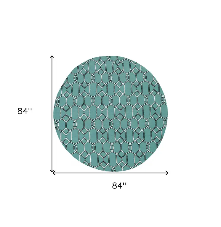7' Green And Ivory Round Moroccan Handmade Indoor Outdoor Area Rug