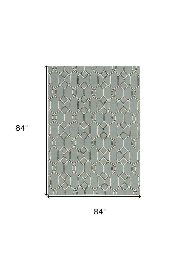 7' X 7' Green and Ivory Hand Hooked Area Rug