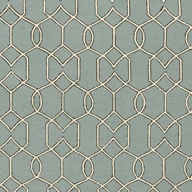 7' X 7' Green and Ivory Hand Hooked Area Rug