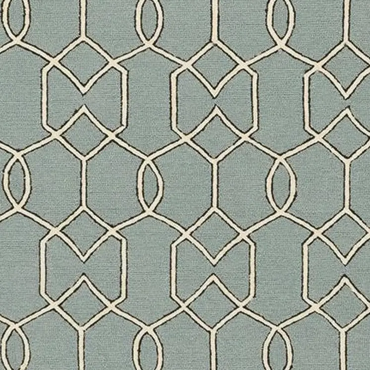 7' X 7' Green and Ivory Hand Hooked Area Rug