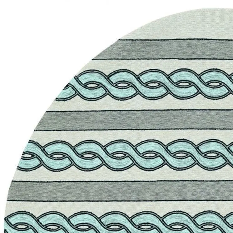7' Ivory And Blue Round Abstract Handmade Indoor Outdoor Area Rug