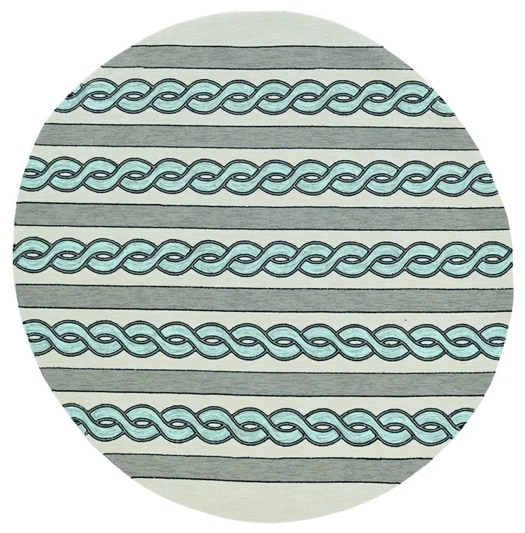 7' Ivory And Blue Round Abstract Handmade Indoor Outdoor Area Rug