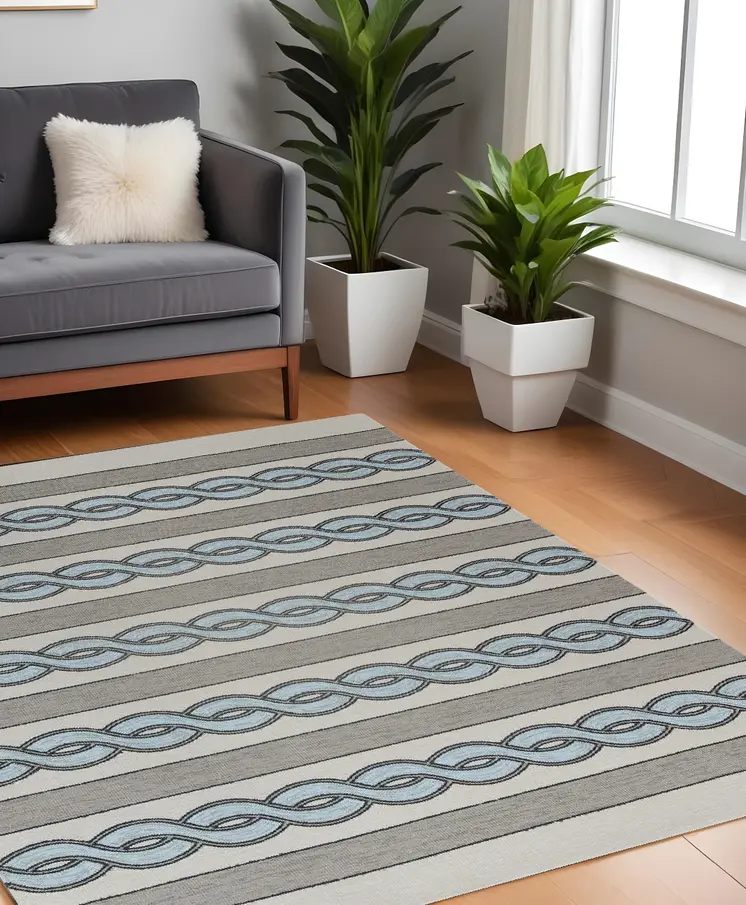 7' X 7' Ivory Tribal Hand Hooked Area Rug