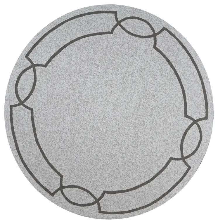 7' Ivory And Brown Round Geometric Handmade Indoor Outdoor Area Rug