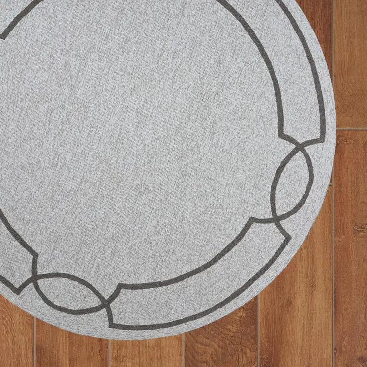 7' Ivory And Brown Round Geometric Handmade Indoor Outdoor Area Rug