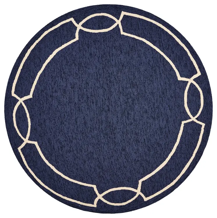 7' Blue And Ivory Round Geometric Handmade Indoor Outdoor Area Rug
