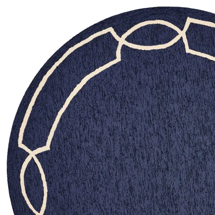 7' Blue And Ivory Round Geometric Handmade Indoor Outdoor Area Rug