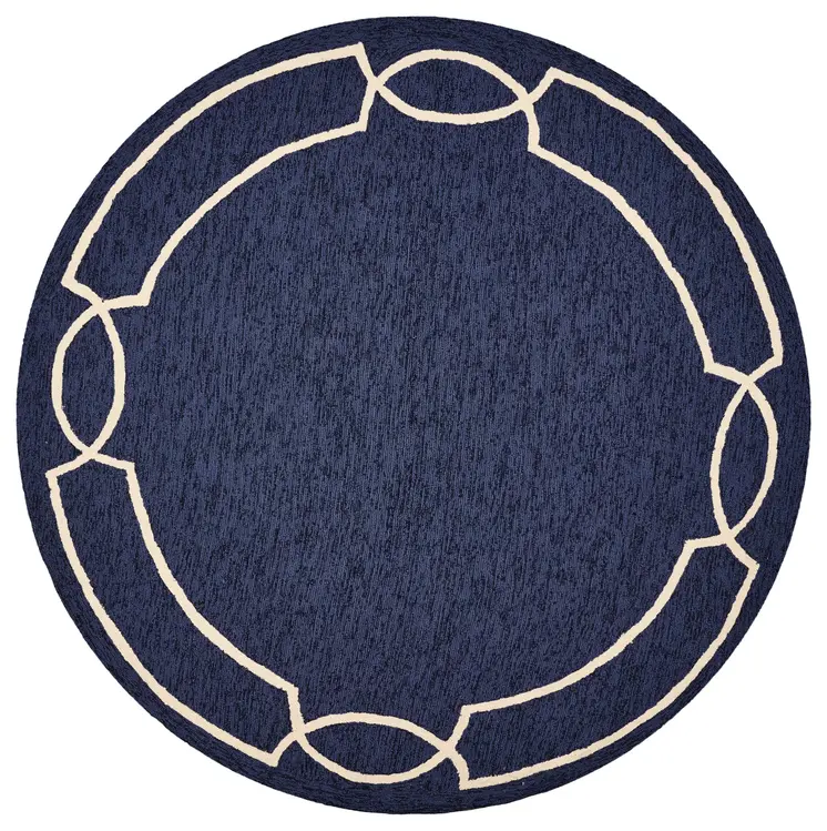 7' Blue And Ivory Round Geometric Handmade Indoor Outdoor Area Rug