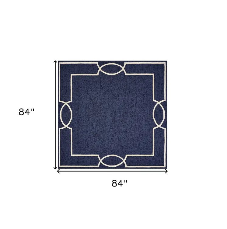 7' X 7' Ocean Blue Hand Hooked Area Rug