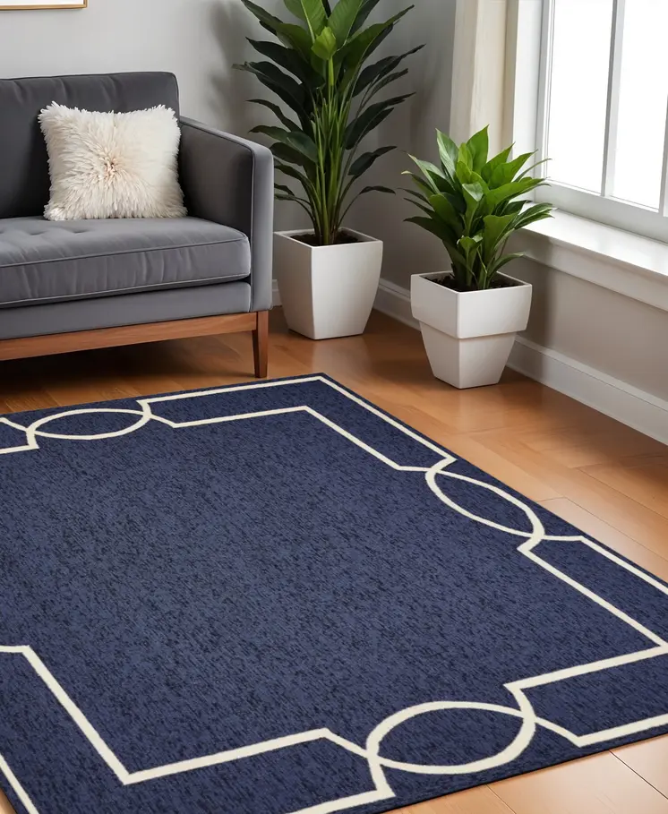 7' Blue And Ivory Square Geometric Handmade Indoor Outdoor Area Rug