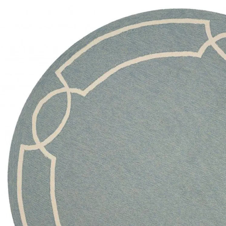 7' Sky Blue And Ivory Round Geometric Handmade Indoor Outdoor Area Rug