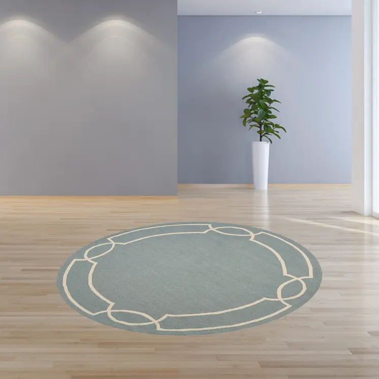 7' Sky Blue And Ivory Round Geometric Handmade Indoor Outdoor Area Rug