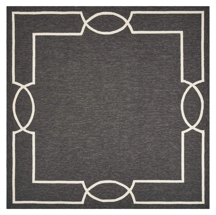 7' Onyx And White Square Geometric Handmade Indoor Outdoor Area Rug