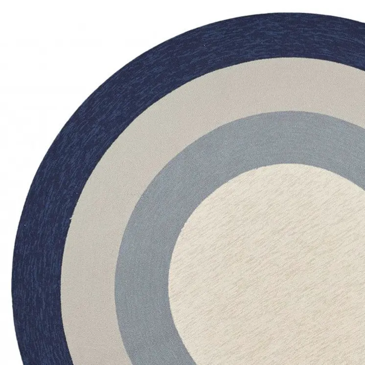7' Navy Blue Gray And Ivory Round Geometric Handmade Indoor Outdoor Area Rug