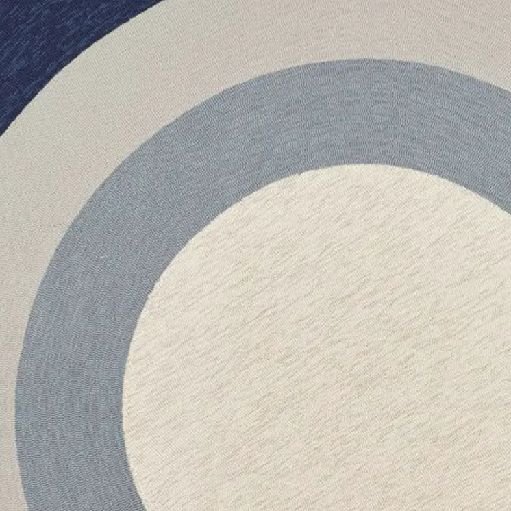 7' Navy Blue Gray And Ivory Round Geometric Handmade Indoor Outdoor Area Rug