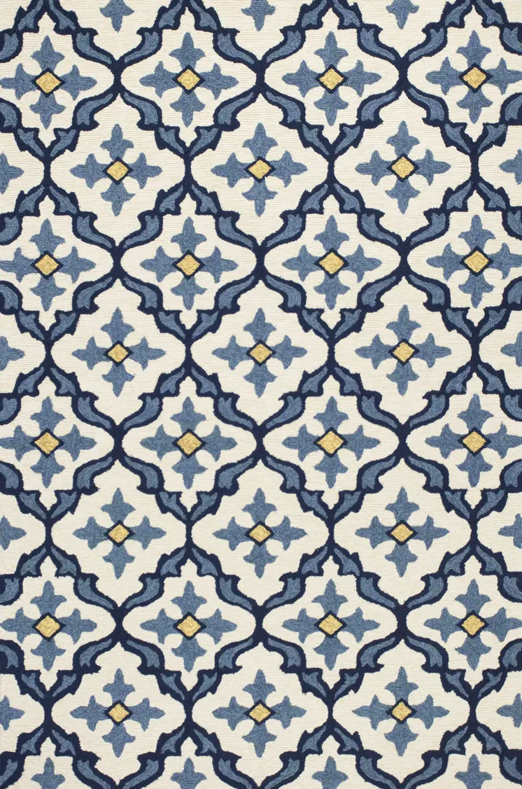 8' Ivory And Blue Moroccan Indoor Outdoor Area Rug