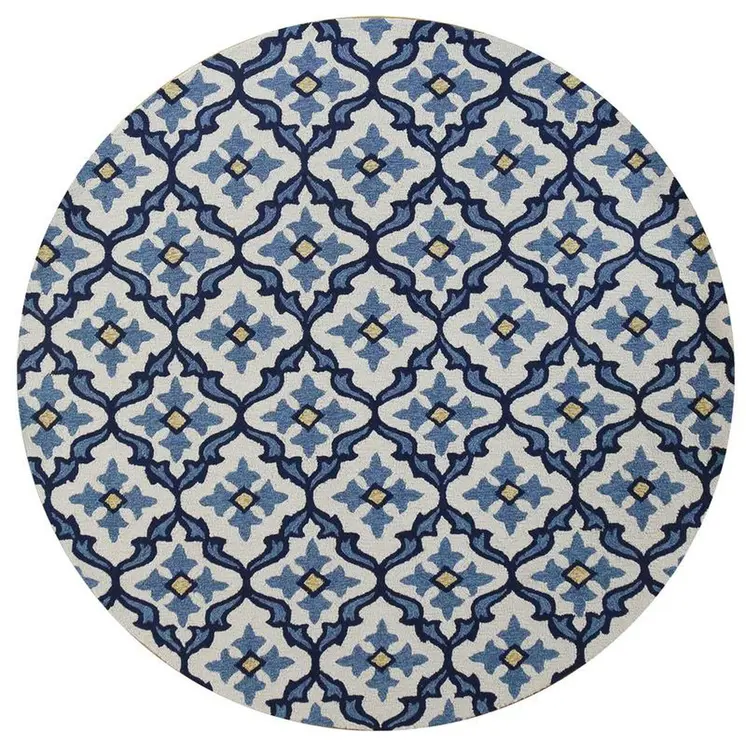 8' Ivory And Blue Moroccan Indoor Outdoor Area Rug