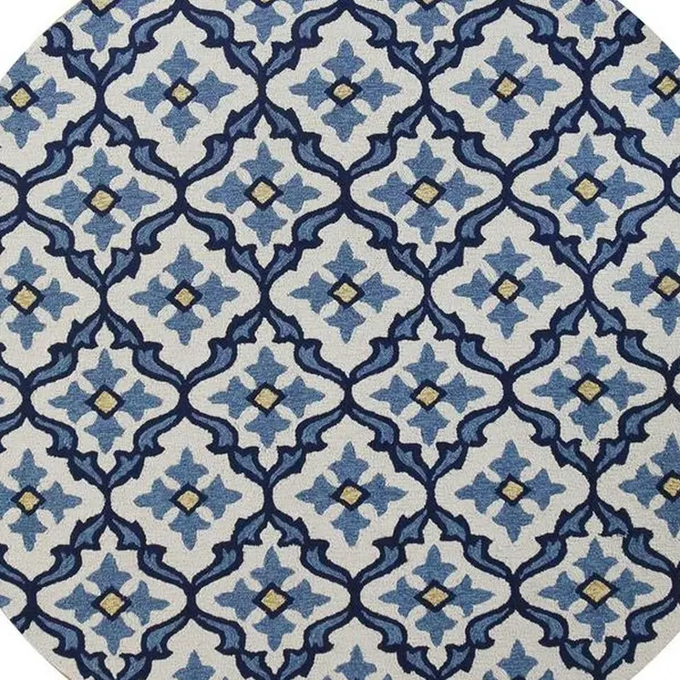 8' Ivory And Blue Moroccan Indoor Outdoor Area Rug
