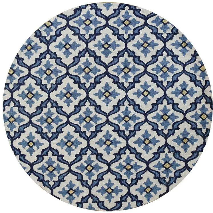 8' Ivory And Blue Moroccan Indoor Outdoor Area Rug