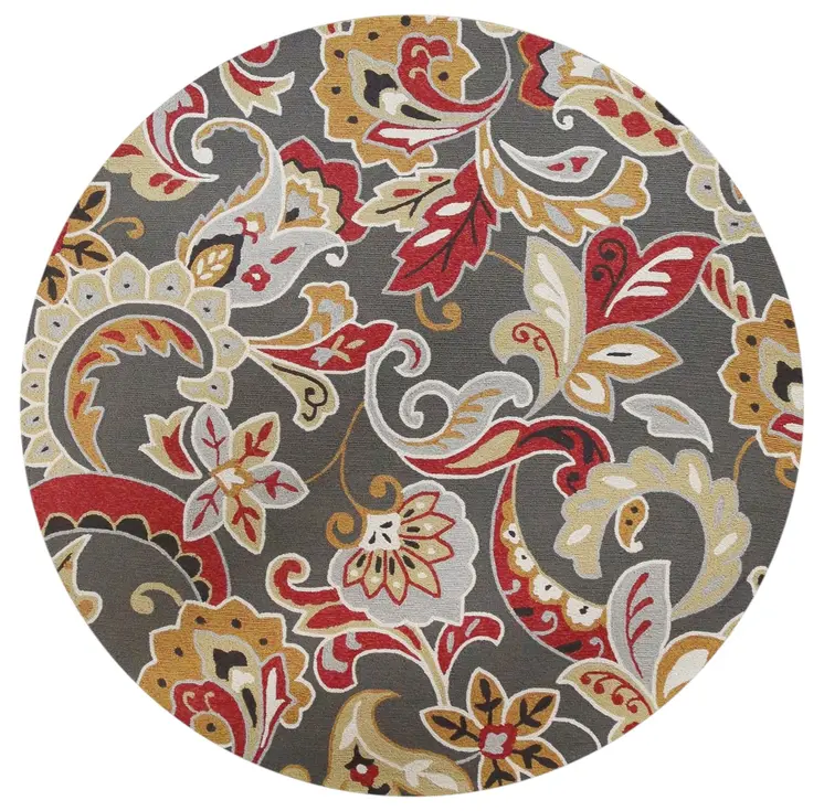 7' Taupe Round Hand Tufted Area Rug With UV Protection