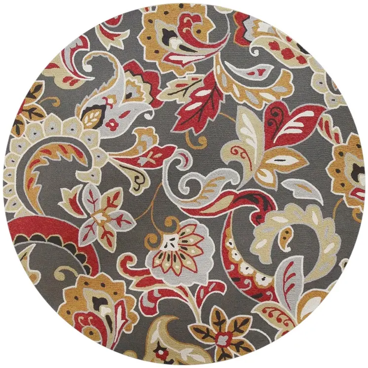 7' Taupe Round Hand Tufted Area Rug With UV Protection