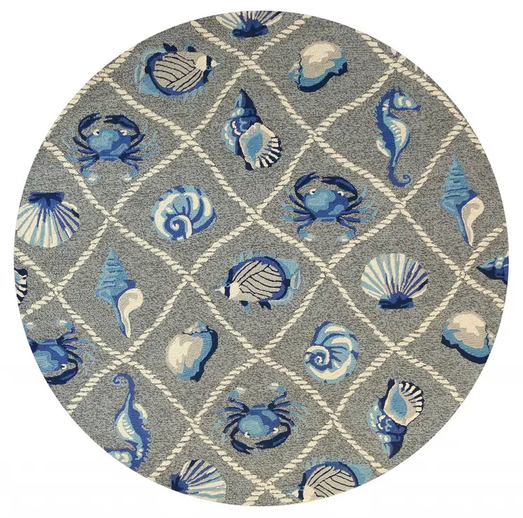 8' Round Gray Round Abstract Handmade Indoor Outdoor Area Rug
