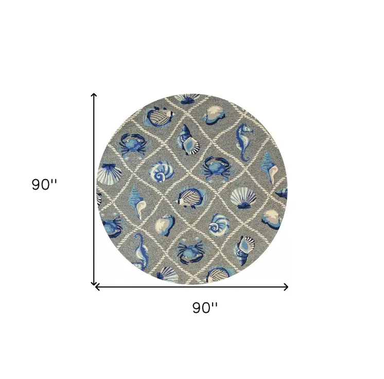 8' Round Gray Round Abstract Handmade Indoor Outdoor Area Rug
