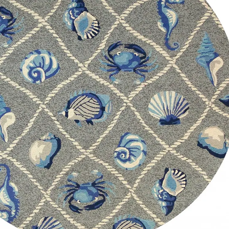 8' Round Gray Round Abstract Handmade Indoor Outdoor Area Rug
