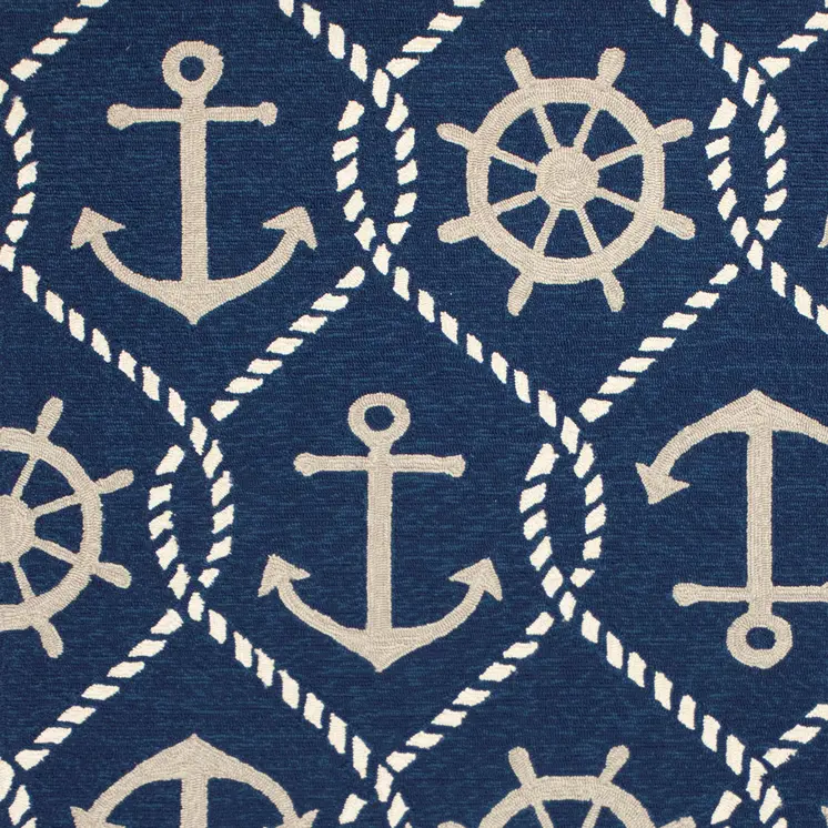 7' Navy Blue Round Nautical Handmade Indoor Outdoor Area Rug