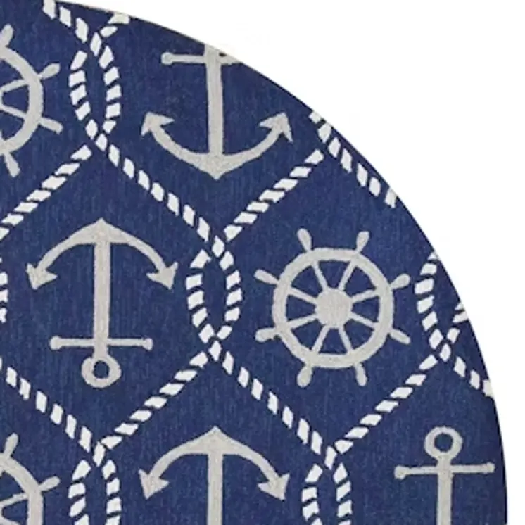 7' Navy Blue Round Nautical Handmade Indoor Outdoor Area Rug
