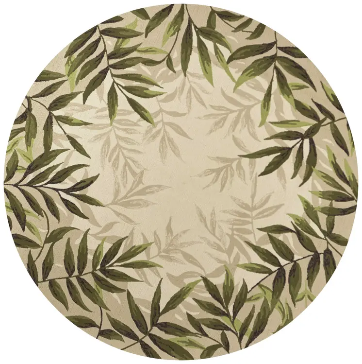 8' Sand Round Floral Indoor Outdoor Area Rug