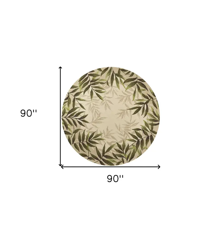 8' Sand Round Floral Indoor Outdoor Area Rug