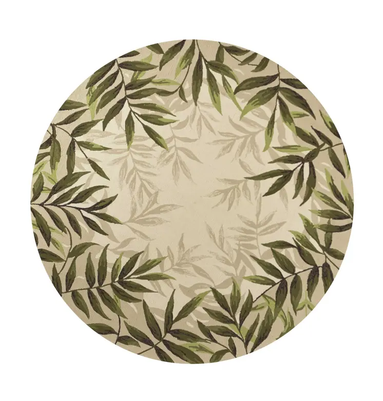 8' Sand Round Floral Indoor Outdoor Area Rug