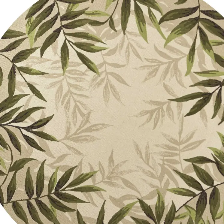 8' Sand Round Floral Indoor Outdoor Area Rug