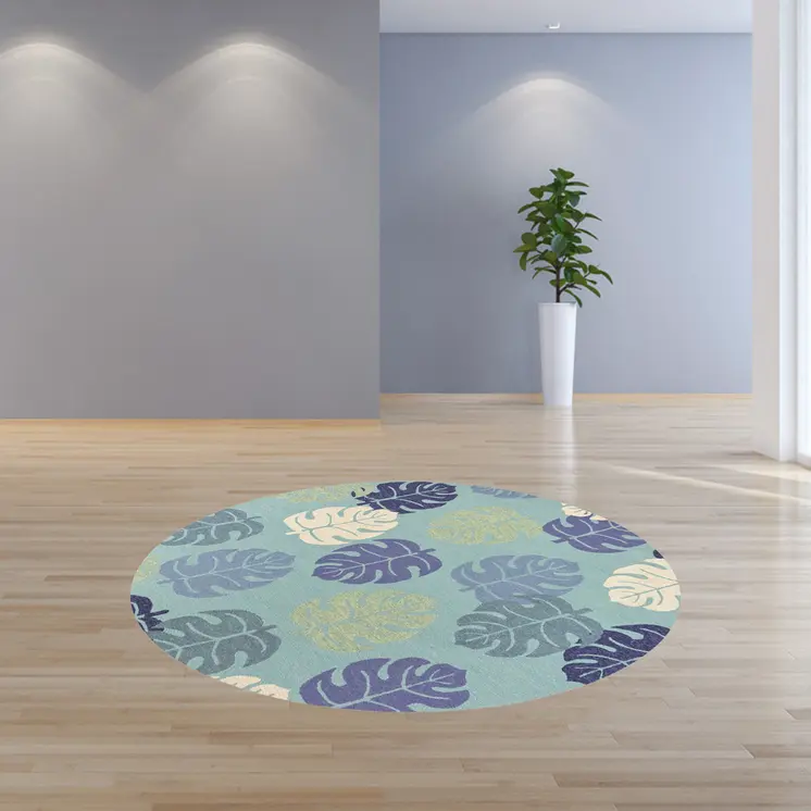 7' Round Uv Treated Polypropylene Turquoise Area Rug