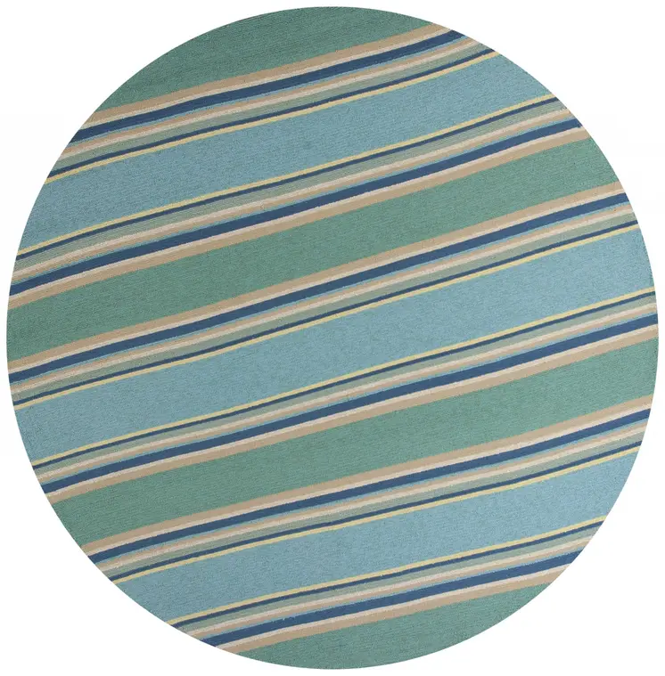 8' Blue Round Striped Indoor Outdoor Area Rug