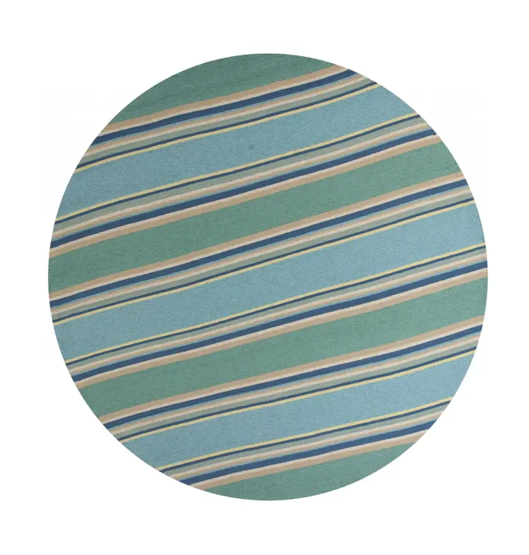 8' Blue Round Striped Indoor Outdoor Area Rug
