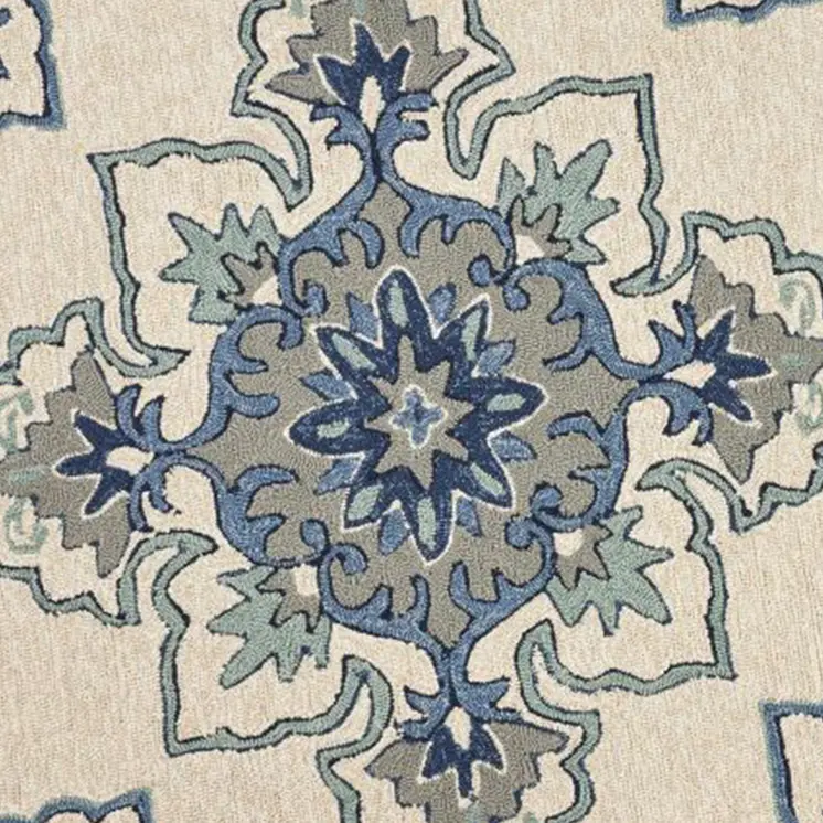 8' Round Gray and Ivory Round Damask Handmade Indoor Outdoor Area Rug