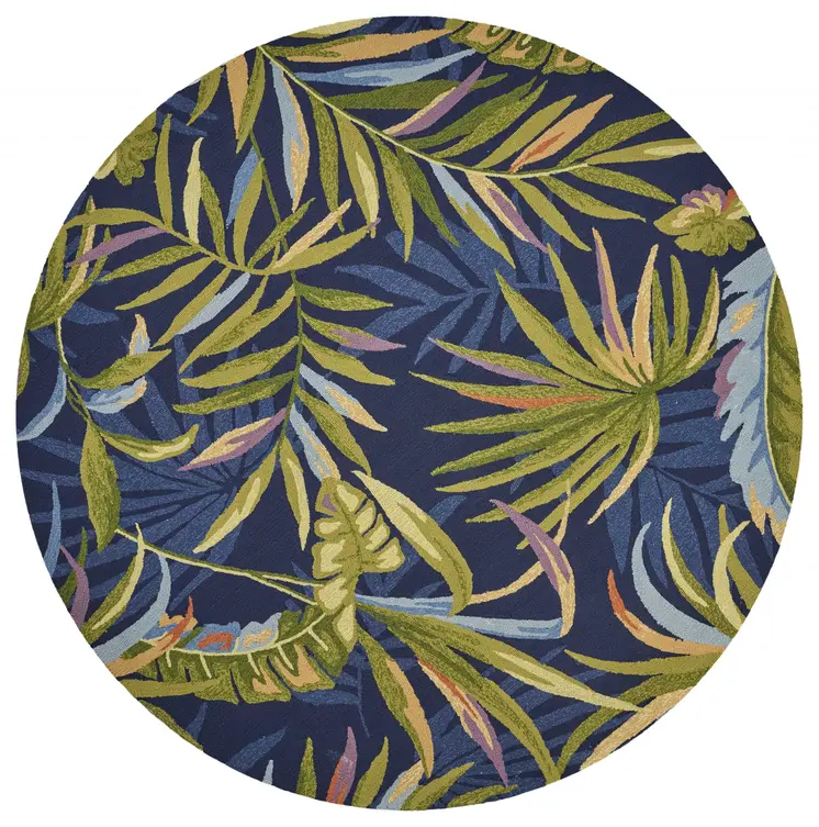 8' Blue Round Floral Indoor Outdoor Area Rug