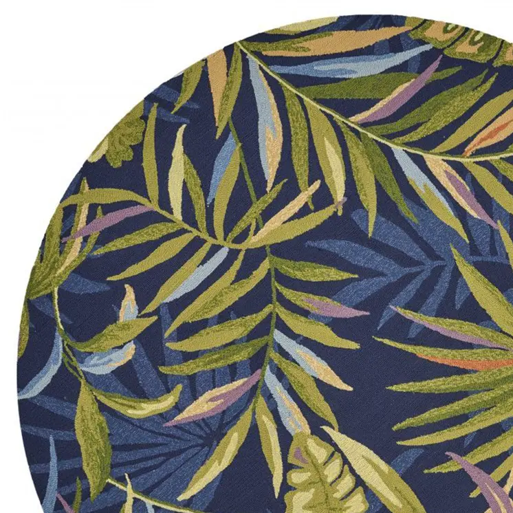 8' Blue Round Floral Indoor Outdoor Area Rug