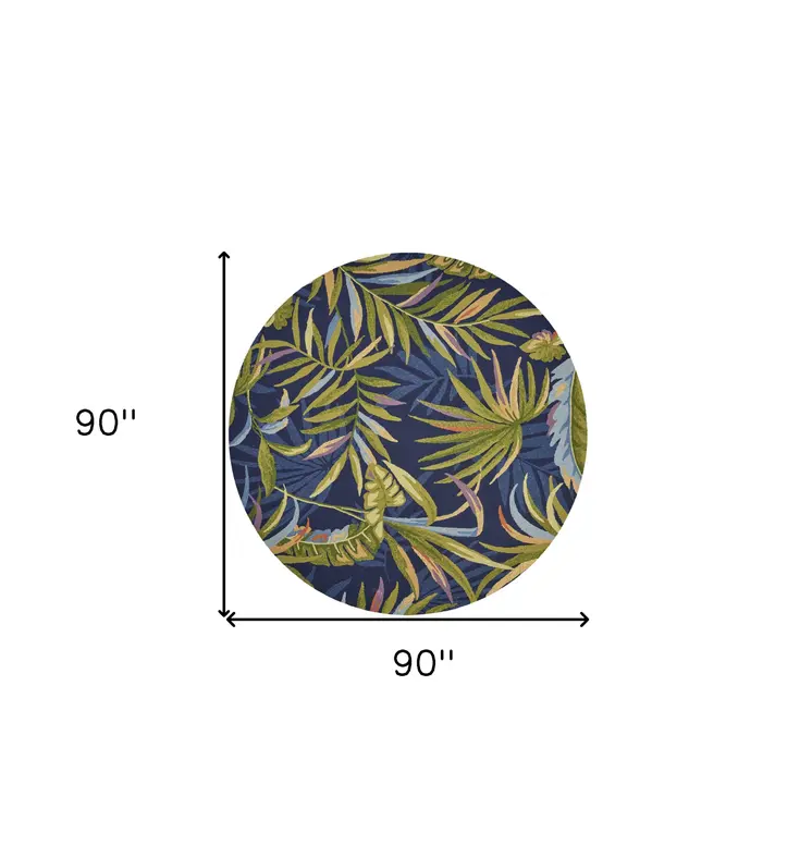 8' Blue Round Floral Indoor Outdoor Area Rug