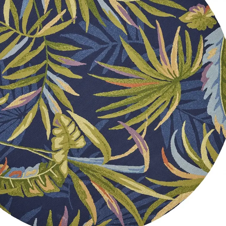 8' Blue Round Floral Indoor Outdoor Area Rug