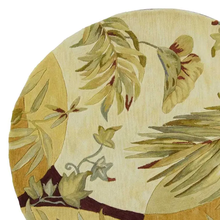 5' Green And Ivory Wool Tropical Botanical Hand Tufted Round Rug