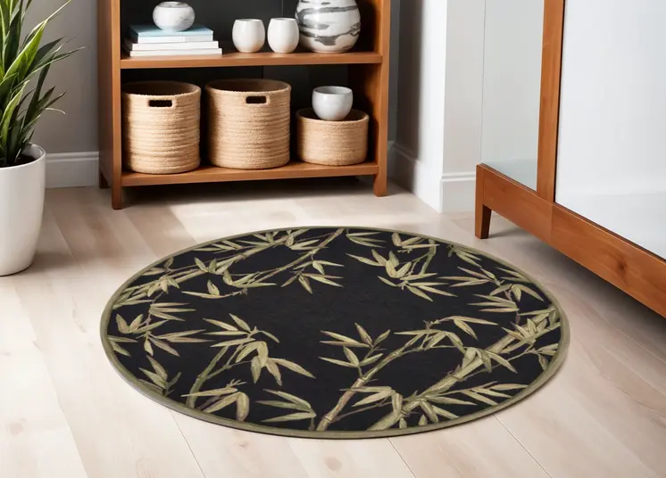 5' Black Round Wool Hand Tufted Area Rug
