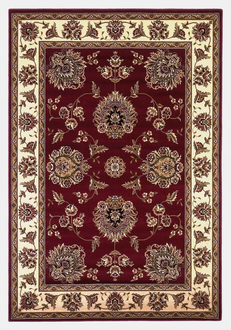 8' X 11' Red And Ivory Floral Area Rug